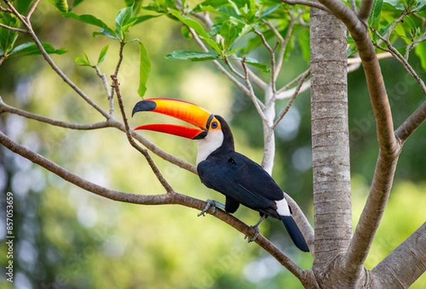 Obraz Toco toucan (Ramphastos toco) is sitting on a tree branch. Brazil. Pantanal.