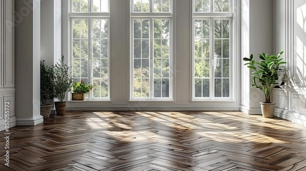 Obraz illustration Minimalist room with parquet floor and plain walls 4 AI Generative