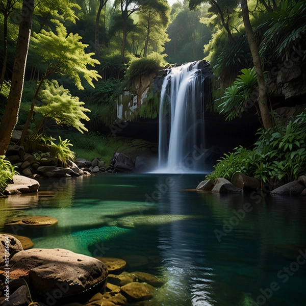Obraz Green Oasis with Cascading Waterfall
