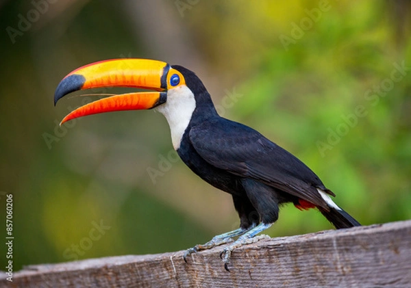 Obraz Toco toucan (Ramphastos toco) is sitting on a tree branch. Brazil. Pantanal.
