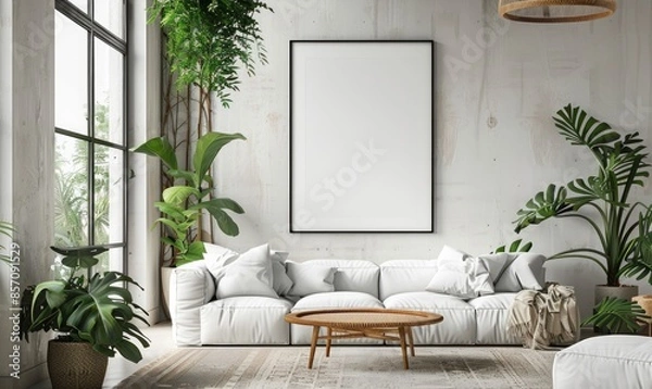 Obraz Minimalist living room with an empty picture frame