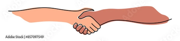 Fototapeta Handshake, agreement, introduction banner hand drawn with single line. Png clipart isolated on transparent background