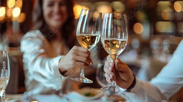 Obraz A couple is toasting with wine glasses at a restaurant