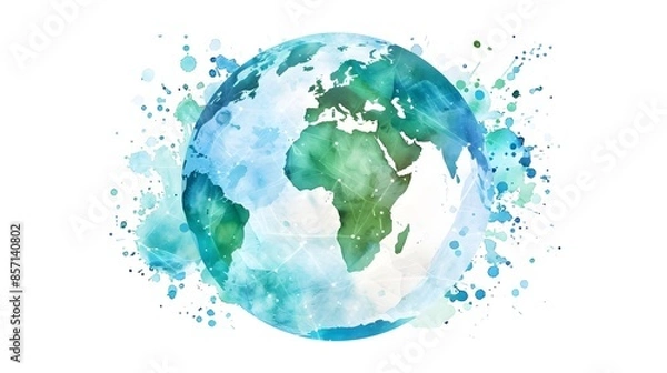 Fototapeta Watercolor of Abstract Network Globe for Digital Connectivity Concept