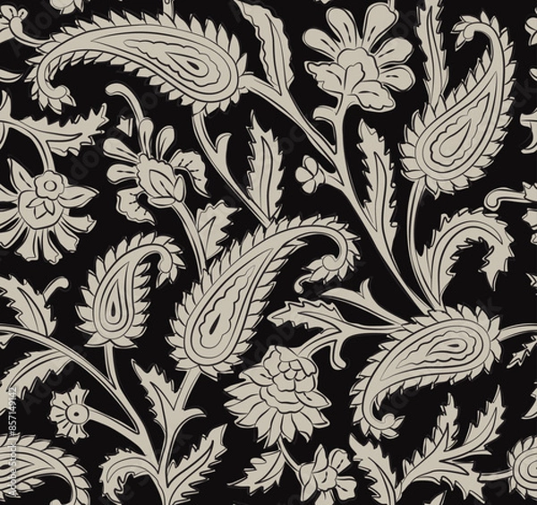 Obraz MONOCHROME PAISLEY FLORAL SEAMLESS PATTERN ALL OVER PRINT VECTOR ILLUSTRATION