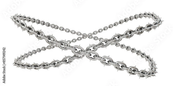 Fototapeta 3D sculpture captures the essence of movement with sharp-tipped chains forming captivating circles (transparent PNG background).