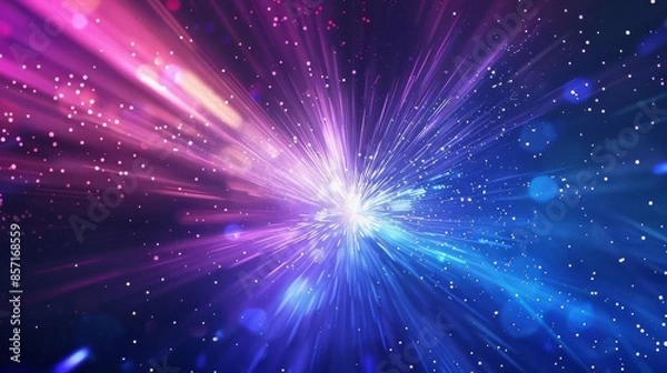 Fototapeta A dark abstract background with a burst of blue and purple light