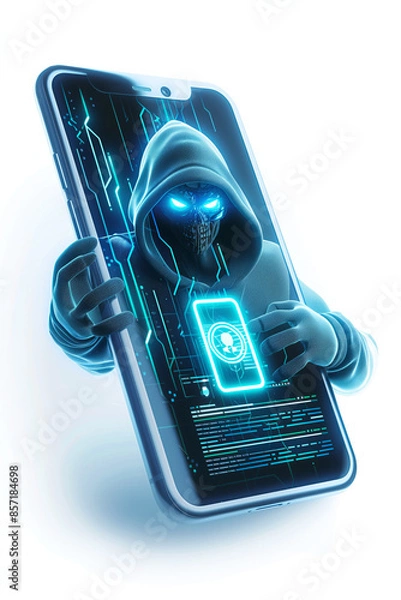 Fototapeta an illustration showing spam and hackers who hack phones by sending emails, and people open them and hack their devices