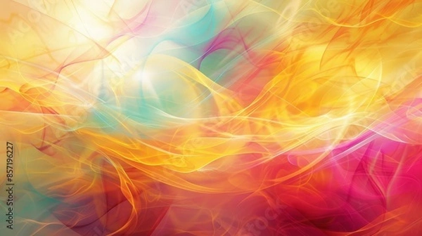 Fototapeta Luminous wallpaper with bright yellow fuchsia and turquoise hues dynamic light flares and fluid waves