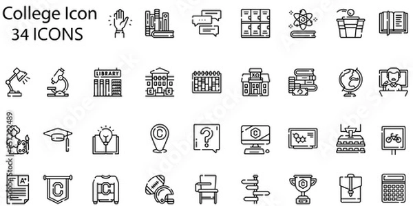 Fototapeta Set of college icons. Gradient style icon bundle. Vector Illustration
