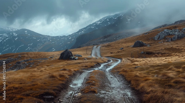 Obraz winding path through misty mountains