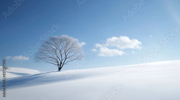 Obraz lone tree in a snowy landscape under a clear sky