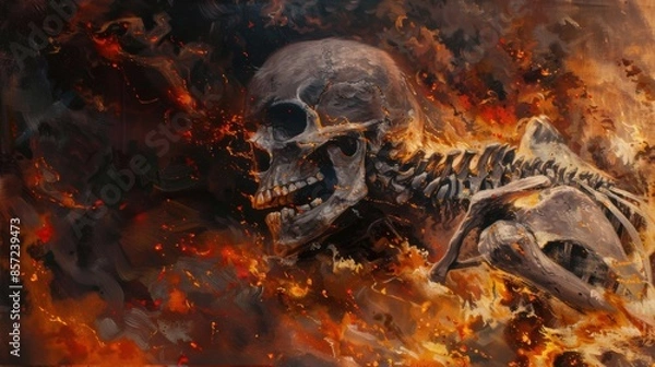 Fototapeta Fiery Skeleton in Flames.