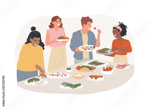 Obraz Vegetarian buffet isolated cartoon vector illustrations.