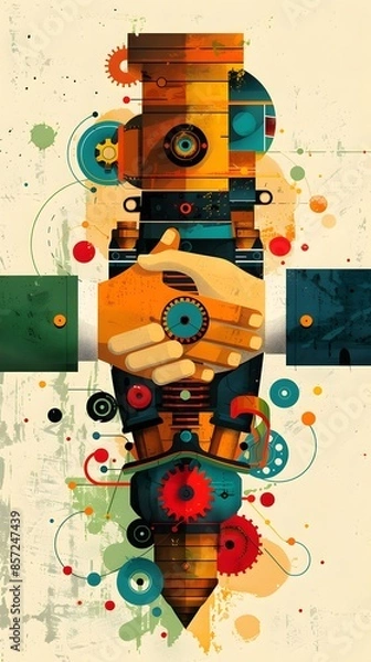 Fototapeta Colorful Retro Music Party Background with Circles and Graffiti Elements