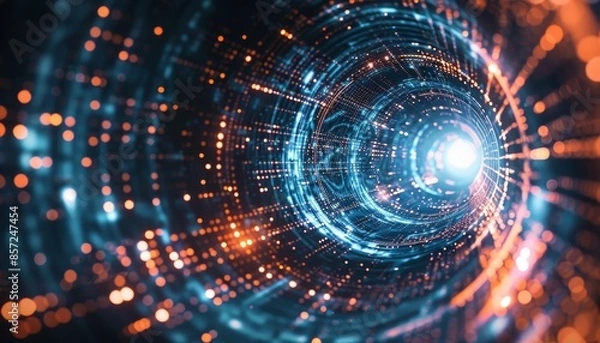 Fototapeta A spiral tunnel with a bright light shining through it by AI generated image