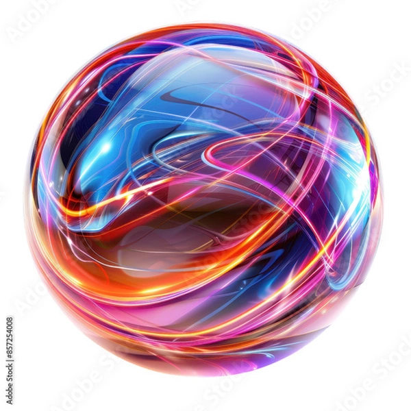 Obraz Neon Sphere, Glowing orb with swirling neon lights, Futuristic Design on a transparent background, Generative AI.