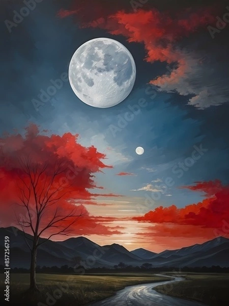 Obraz full moon over the mountains