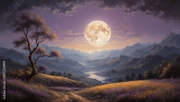 Obraz moon over the mountains