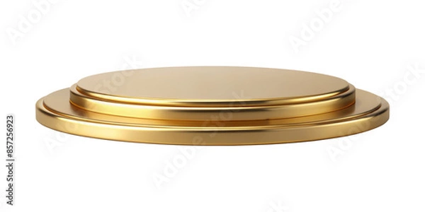 Obraz Golden circular display platform with a sleek and minimalist design, ideal for showcasing high-end products. Isolated on transparent background, png.