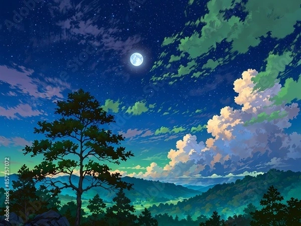 Obraz landscape with moon and tree