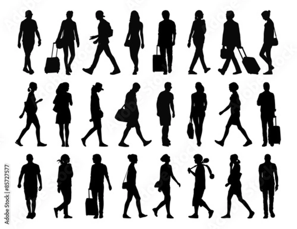 Obraz big set of people walking silhouettes set 4