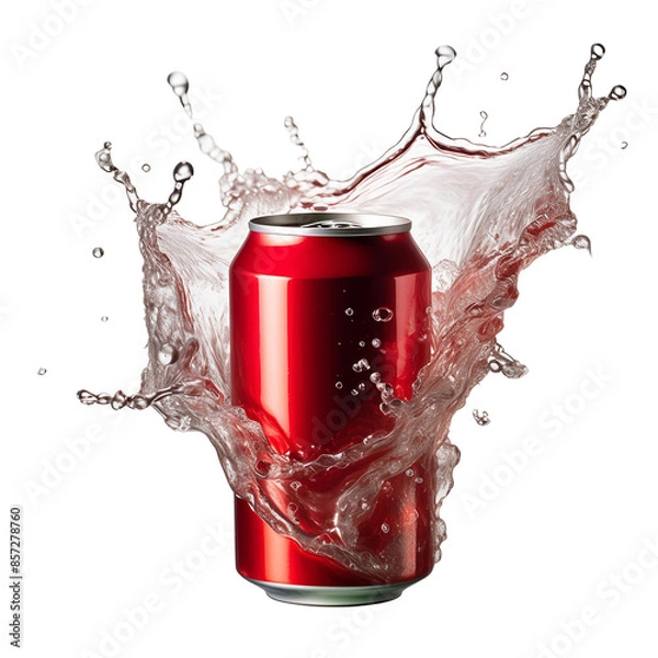 Fototapeta Simulated image of a red soda can product floating in the air transparent background