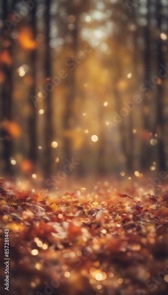 Fototapeta Blurred out fall season abstract nature background with lots of bokeh and a bright center spotlight