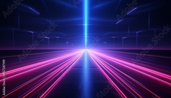 Fototapeta abstract blue background with neon rays