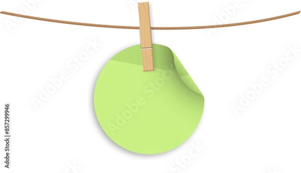 Fototapeta rounded green post it sticky note on a strig with clothes hanger green
