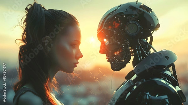 Fototapeta Human vs. Robot. Unveiling the Power of Artificial Intelligence in Societal Interaction