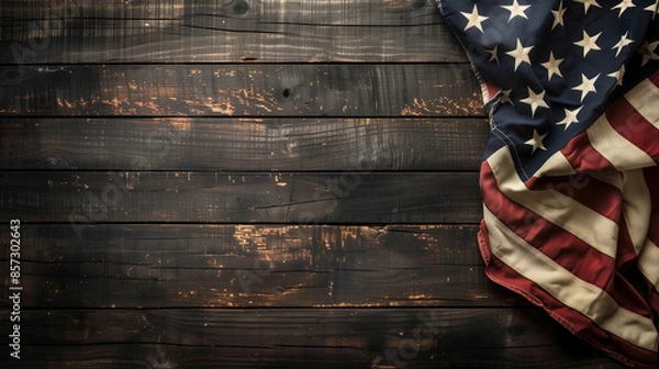 Fototapeta Celebrate Independence Day with a festive 'Happy 4th of July' background featuring patriotic decorations, flags, and fireworks.