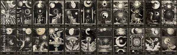 Obraz vintage vintage style deck of tarot cards. magical predictions of the future, mysterious characters. AI generated