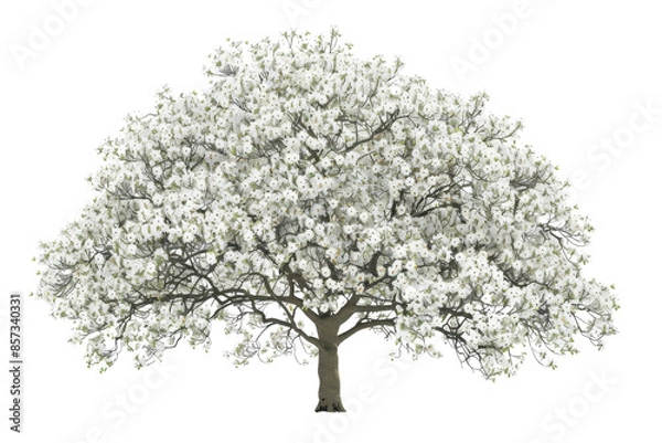 Obraz Beautiful blooming tree with white flowers in full bloom against a transparent background. ideal for spring-themed designs.