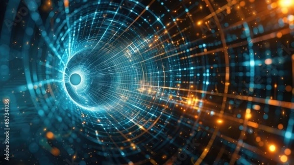 Fototapeta A blue and orange spiral with a hole in the middle