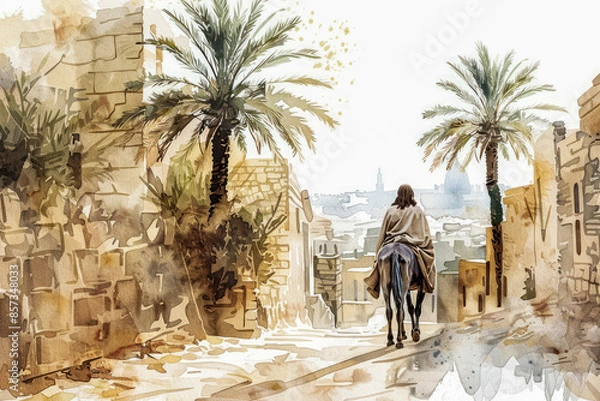 Obraz Jesus' entry into Jerusalem riding a donkey