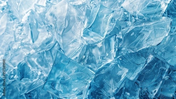 Fototapeta A macro photograph capturing the intricate texture of ice cubes.