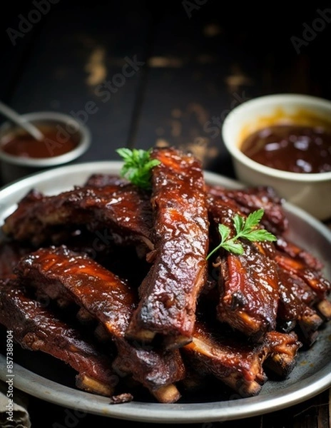 Obraz Glazed pork ribs on a plate