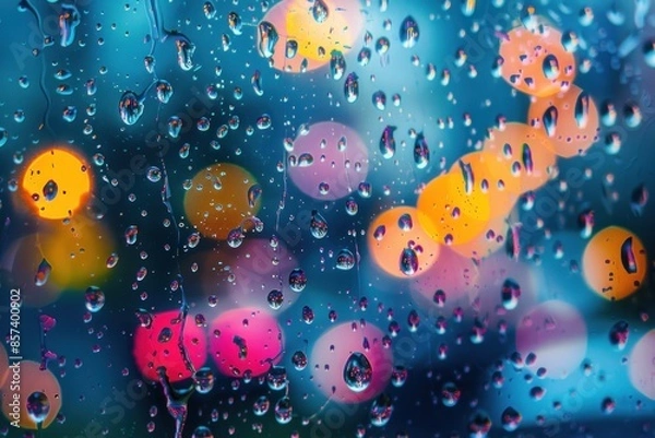 Fototapeta beautiful minimalism rain drops on glass, creating a serene and calming effect. ai generative