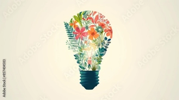 Fototapeta Illustration of a light bulb filled with intricate floral designs