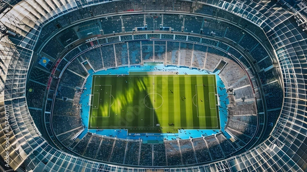 Fototapeta An aerial view of a football match in a large stadium.