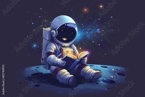 Fototapeta Astronaut Reading a Book in Space