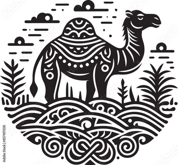 Fototapeta Camel Silhouette Vector Illustration with Background 