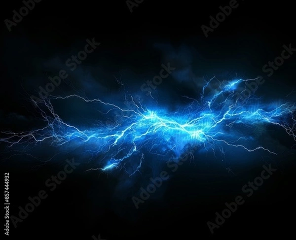 Obraz Blue lightning bolt on black background 