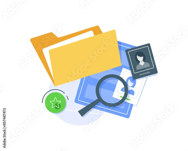 Fototapeta Office folder with documents, searching file directory, search
