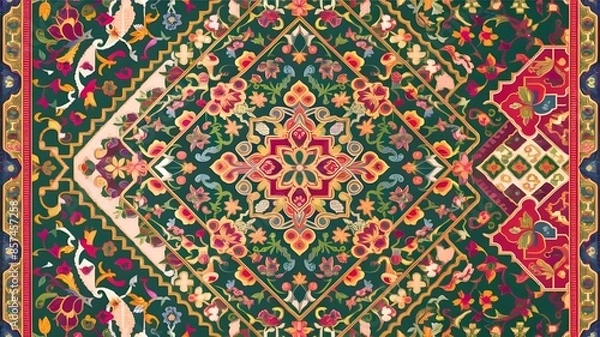 Fototapeta Mughal motifs are included in this digital textile design, which may be used for carpets, clothing, and other décor.