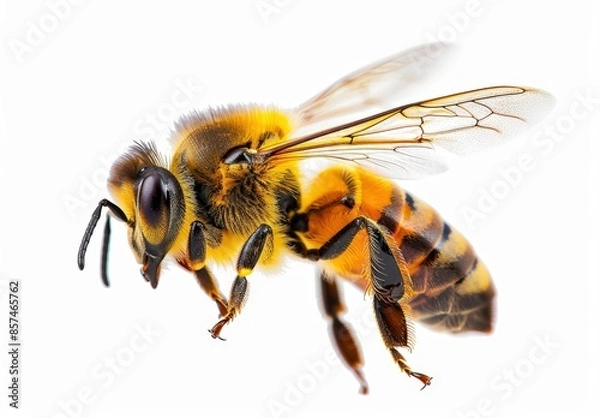 Fototapeta Honey Bee - Close-up Photograph of a Bee in Flight with Blurred Wings