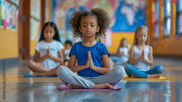 Obraz Children Practicing Yoga Elementary school hallway