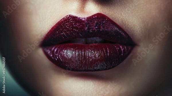 Fototapeta Woman's lips with a bold, dark lipstick - A striking image of lips with a bold, dark shade of lipstick, such as plum or burgundy