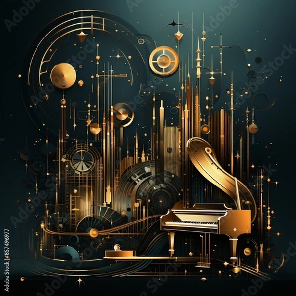 Fototapeta surreal music background in the style of the 20s